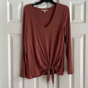 Express One Eleven V-Neck Knotted Long Sleeve Top